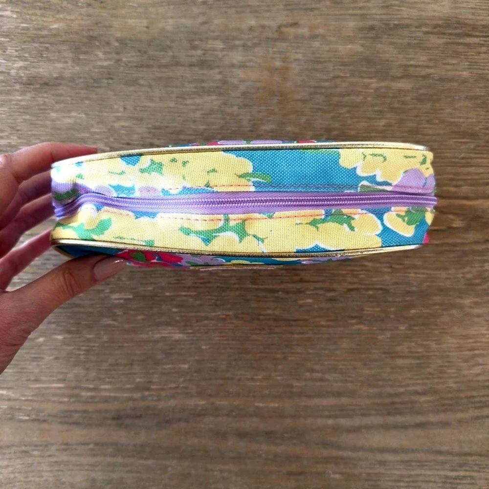 NEW Lilly Pulitzer for Estée Lauder Cosmetic Make-up Bag-Floral-Gold Trim-Sz Sml